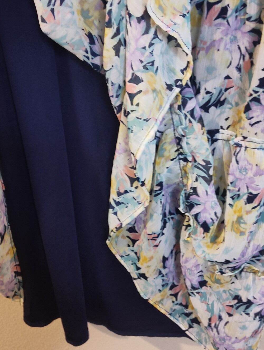 Cottagecore Floral Midi Sundress in Pastel Blues & Lilacs Tiered Ruffles Prairie - Picture 10 of 13